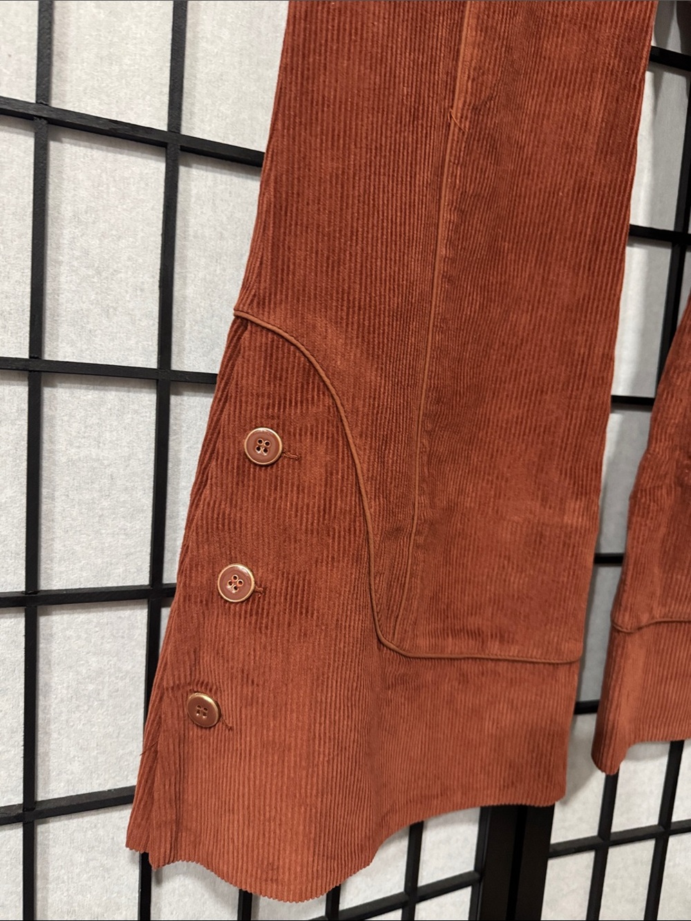 FARM Rio L Brown Corduroy Flare Pants  High Rise Button Detail Retro Wide Leg - Picture 12 of 15